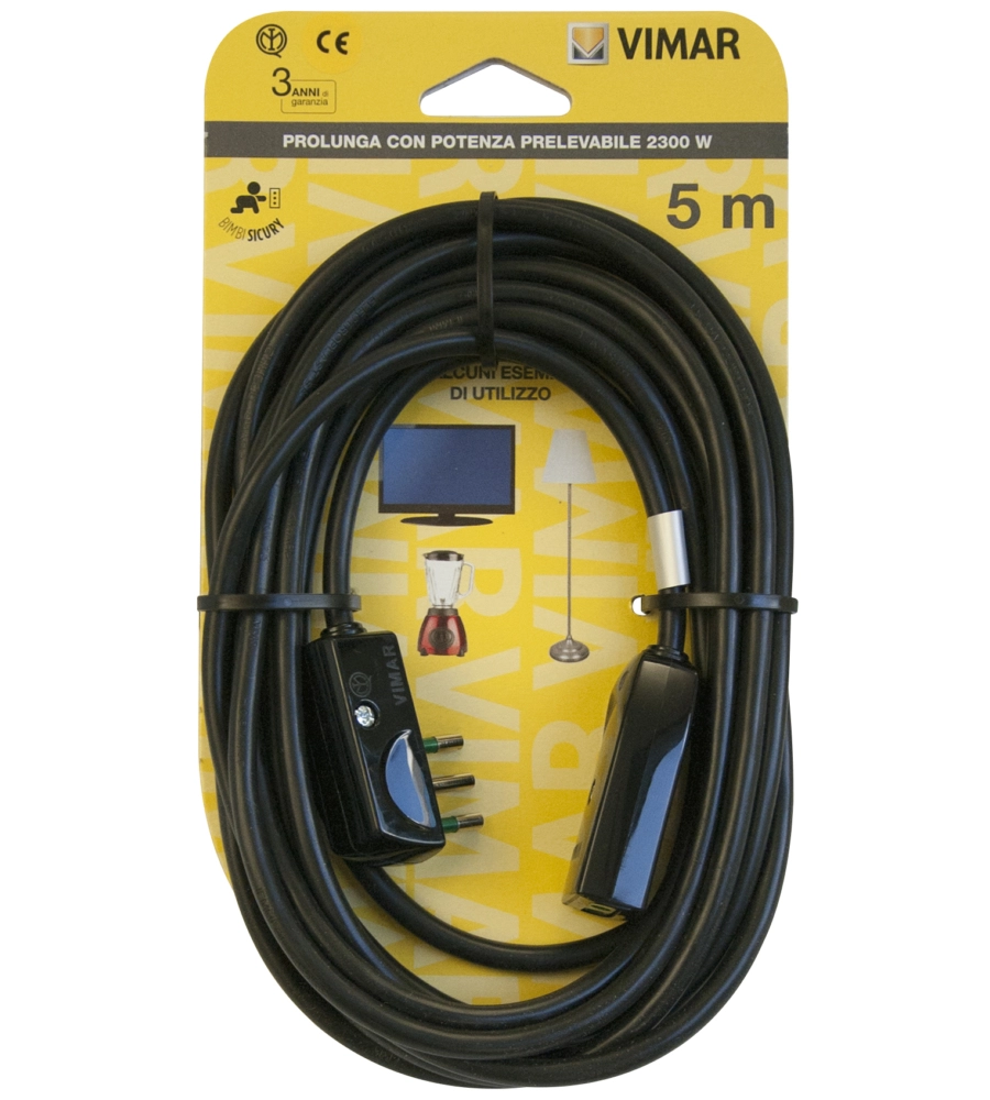 CAVO PROLUNGA 5 METRI NERO 3G0,75+SPINAPIATTA - VIMAR.